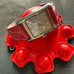 Genuine Coach Pink Crocodile Leather Strap Rectangular-Shape Watch 0263